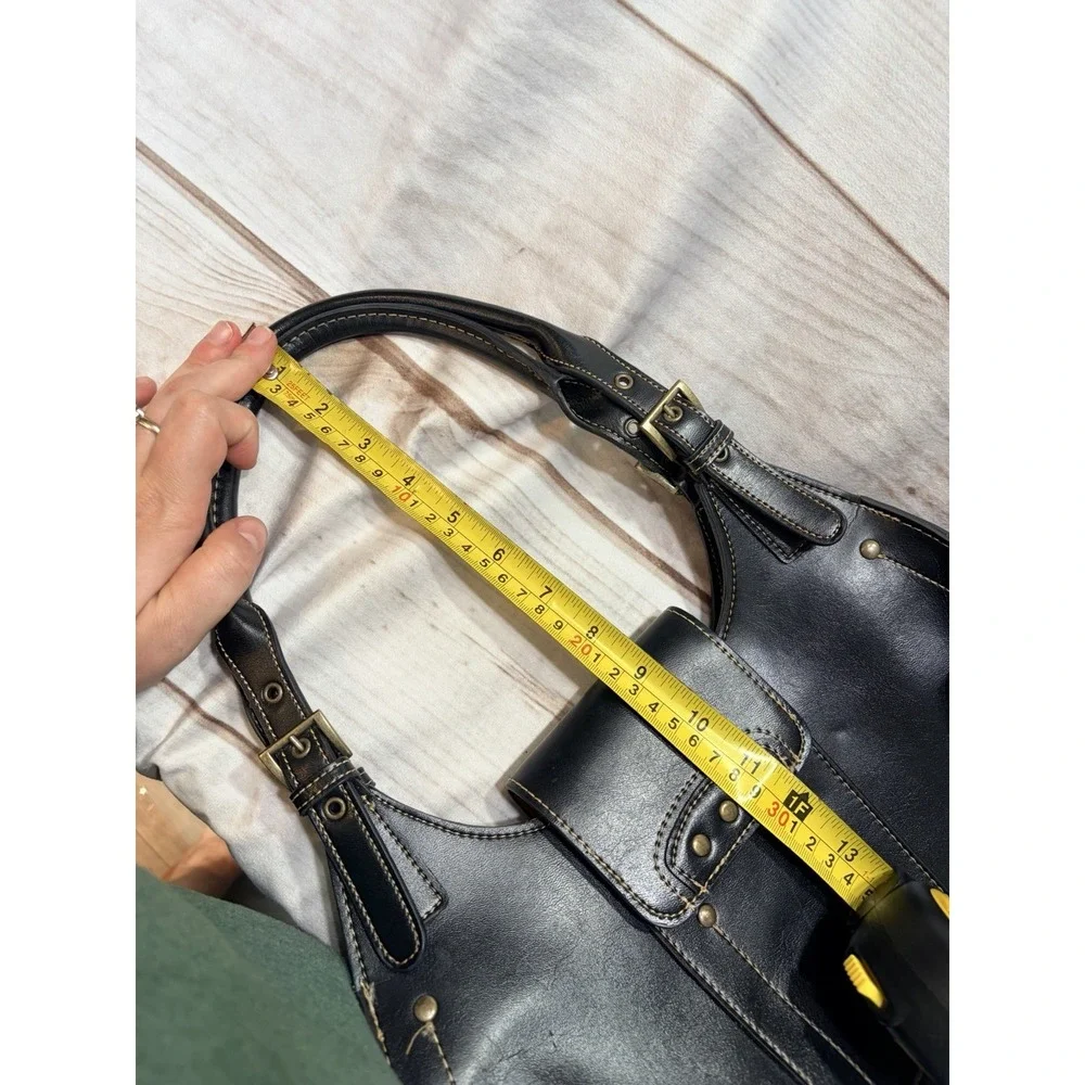 Vintage Y2K Emilie M Black Faux Leather Shoulder Bag Satchel Buckle Studded